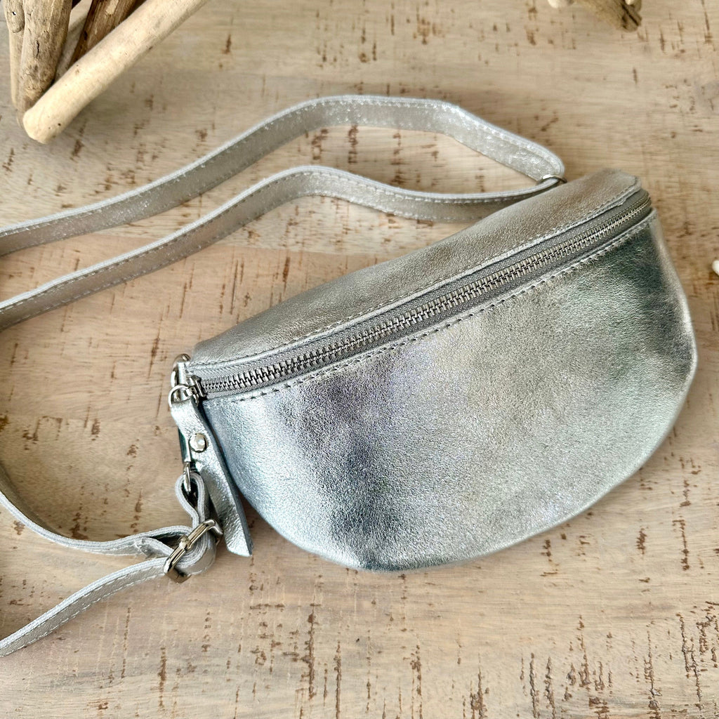 lusciousscarves Bum bag Silver Italian leather Bum Bag / Chest Bag