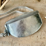 Load image into Gallery viewer, lusciousscarves Bum bag Silver Italian leather Bum Bag / Chest Bag
