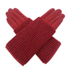 Load image into Gallery viewer, lusciousscarves Burgundy Ladies Velour Gloves with Removable Knitted Cuff
