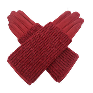 lusciousscarves Burgundy Ladies Velour Gloves with Removable Knitted Cuff