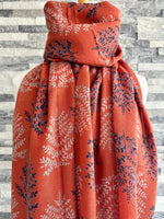Load image into Gallery viewer, lusciousscarves Burnt Orange , Grey and Blue Autumnal Leaves Scarf.
