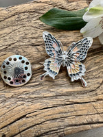 Load image into Gallery viewer, lusciousscarves Butterfly Magnetic Brooch , Grey, Silver and Peach

