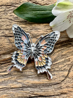 Load image into Gallery viewer, lusciousscarves Butterfly Magnetic Brooch , Grey, Silver and Peach
