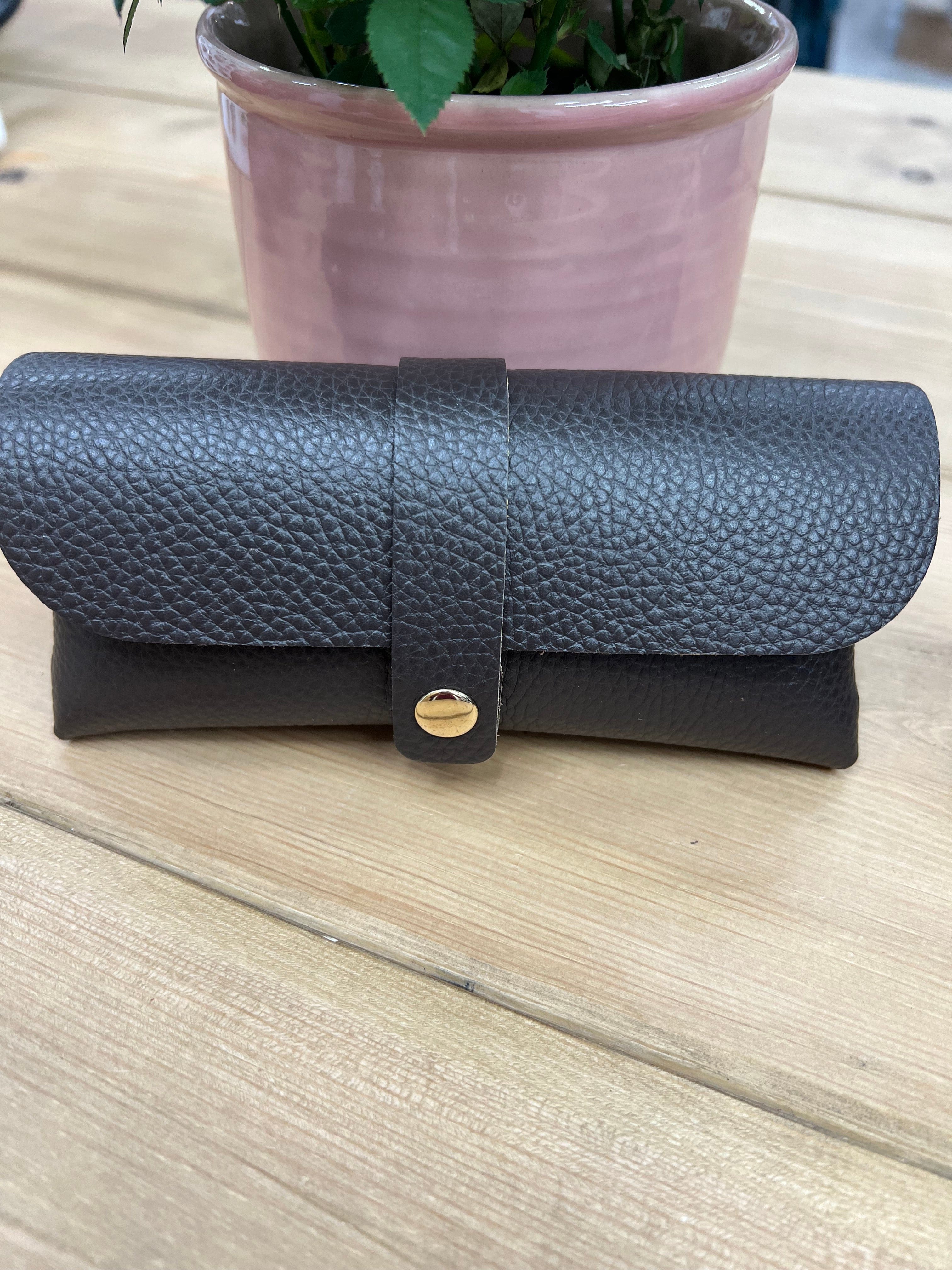 lusciousscarves Chocolate Brown Genuine Italian Leather Glasses Case Available in 15 Colours.