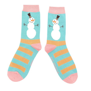 lusciousscarves Christmas Snowmen Design Bamboo Socks Ladies Miss Sparrow Duck Egg