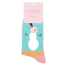lusciousscarves Christmas Snowmen Design Bamboo Socks Ladies Miss Sparrow Duck Egg