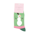 Load image into Gallery viewer, lusciousscarves Christmas Snowmen Design Bamboo Socks Ladies Miss Sparrow Green
