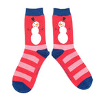 Load image into Gallery viewer, lusciousscarves Christmas Snowmen Design Bamboo Socks Ladies Miss Sparrow Red
