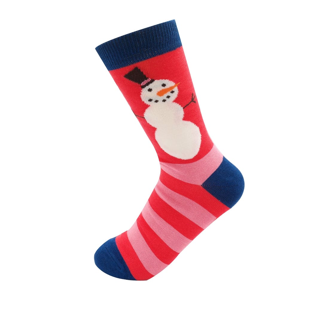 lusciousscarves Christmas Snowmen Design Bamboo Socks Ladies Miss Sparrow Red