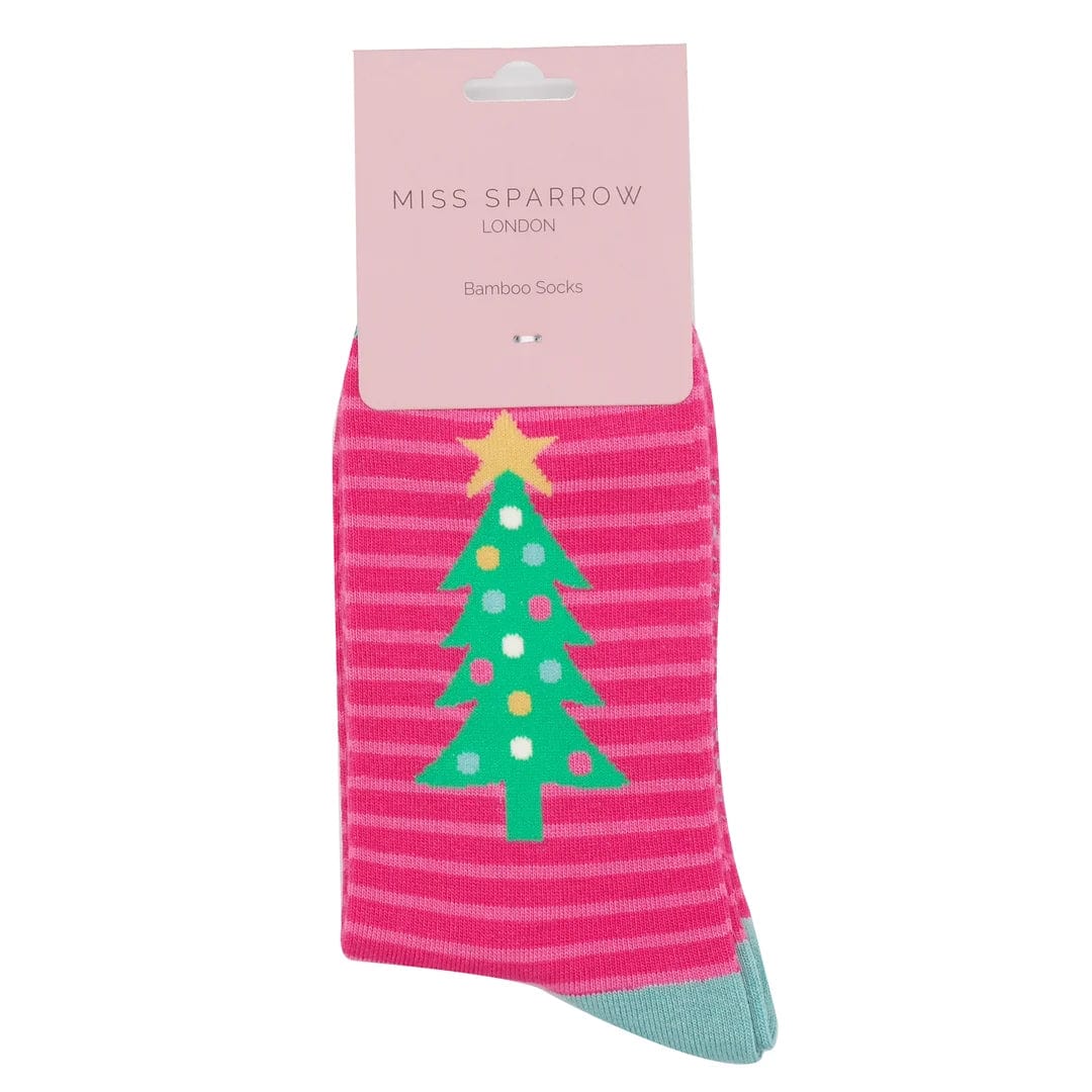lusciousscarves Christmas Tree Design Bamboo Socks Ladies Miss Sparrow Hot Pink