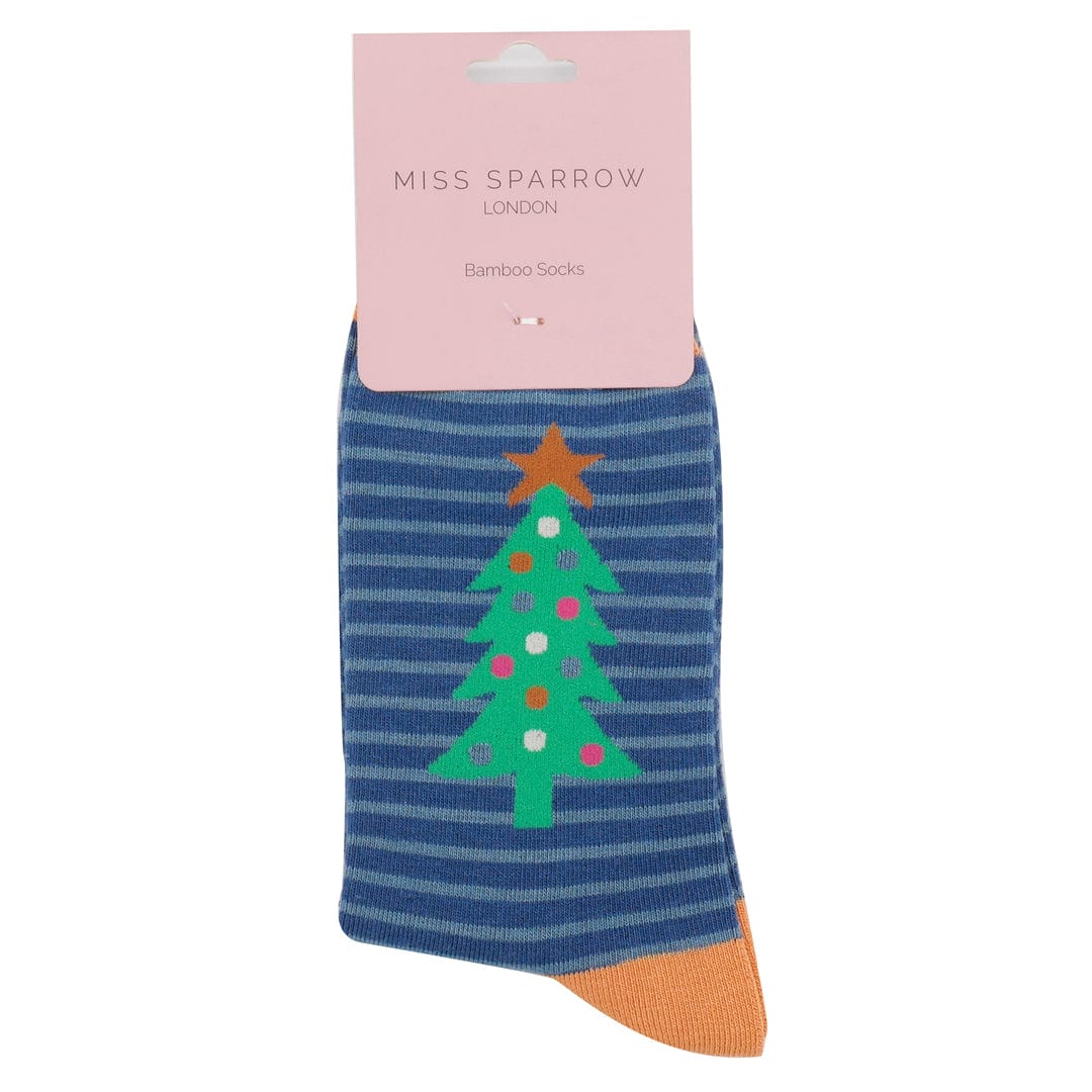 lusciousscarves Christmas Tree Design Bamboo Socks Ladies Miss Sparrow Navy