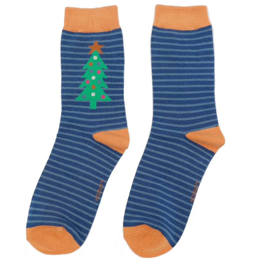 lusciousscarves Christmas Tree Design Bamboo Socks Ladies Miss Sparrow Navy