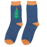 Load image into Gallery viewer, lusciousscarves Christmas Tree Design Bamboo Socks Ladies Miss Sparrow Navy
