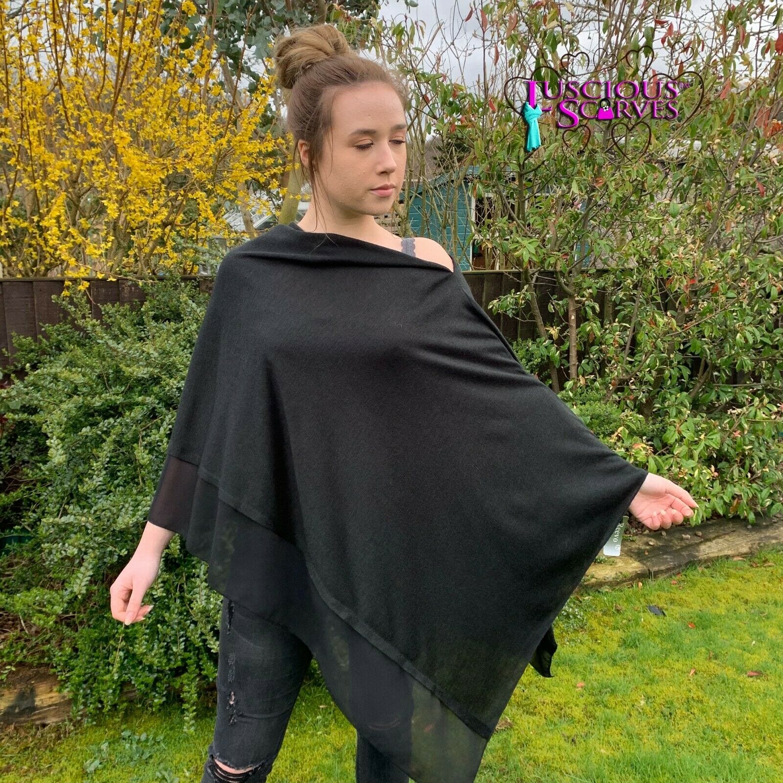 lusciousscarves Clothing Black Light Weight Poncho