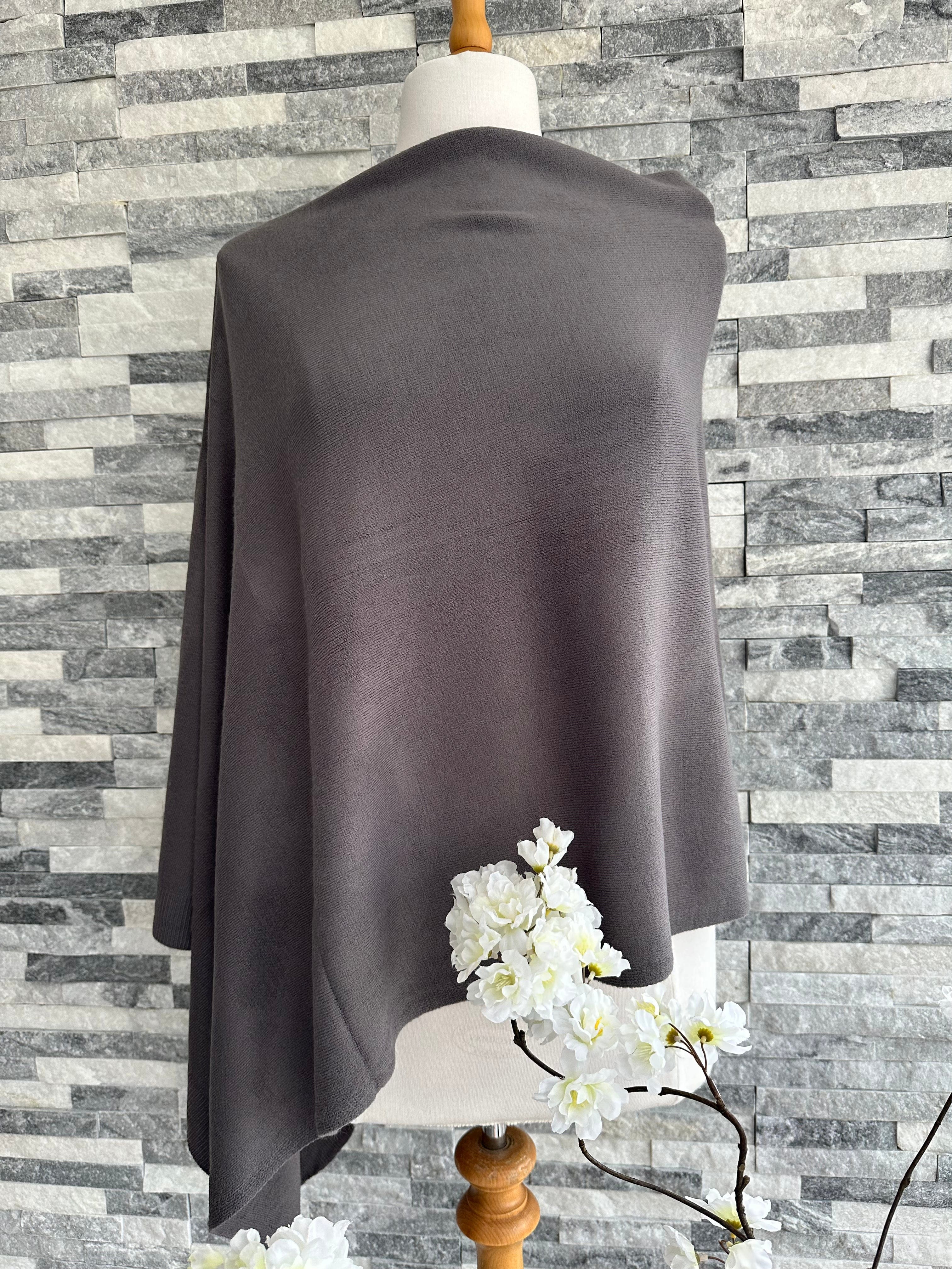 lusciousscarves Clothing Dark Grey Fine Knit Poncho 10 Colours.