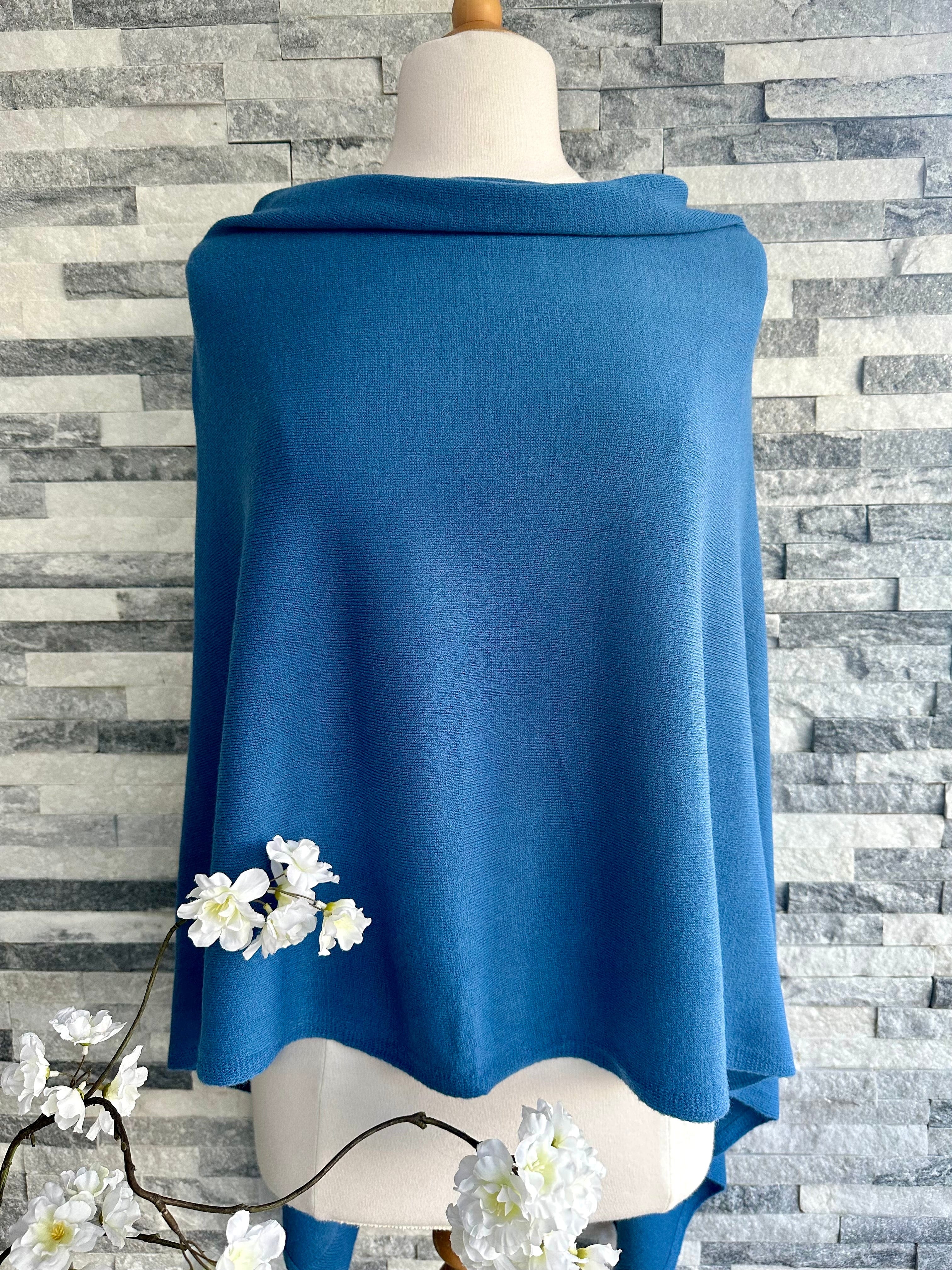 lusciousscarves Clothing Mid Blue Light Weight Poncho Fine Knit , available in 19 Colours.