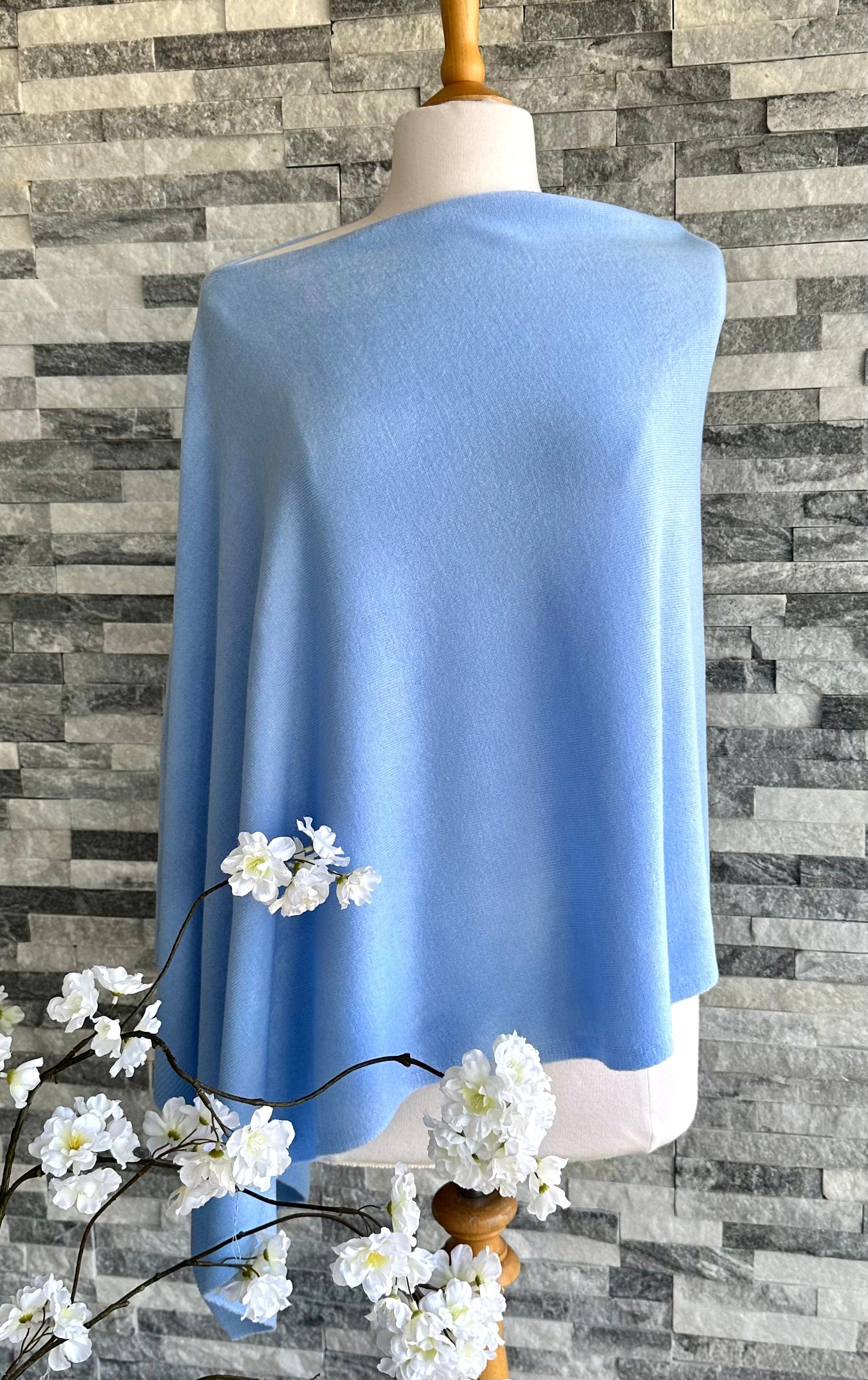 lusciousscarves Clothing Sky Blue Light Weight Summer Poncho Fine Knit , available in 19 Colours.