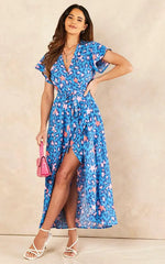 Load image into Gallery viewer, lusciousscarves Clothing Small Blue Stars and Leopard Print Wrap Dress
