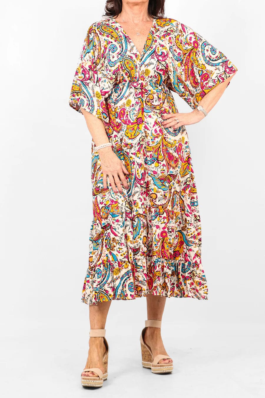 lusciousscarves Clothing Small/Medium Floaty Kaftan Summer Dress Fleur-de-lis Design