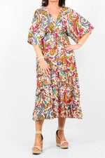 Load image into Gallery viewer, lusciousscarves Clothing Small/Medium Floaty Kaftan Summer Dress Fleur-de-lis Design
