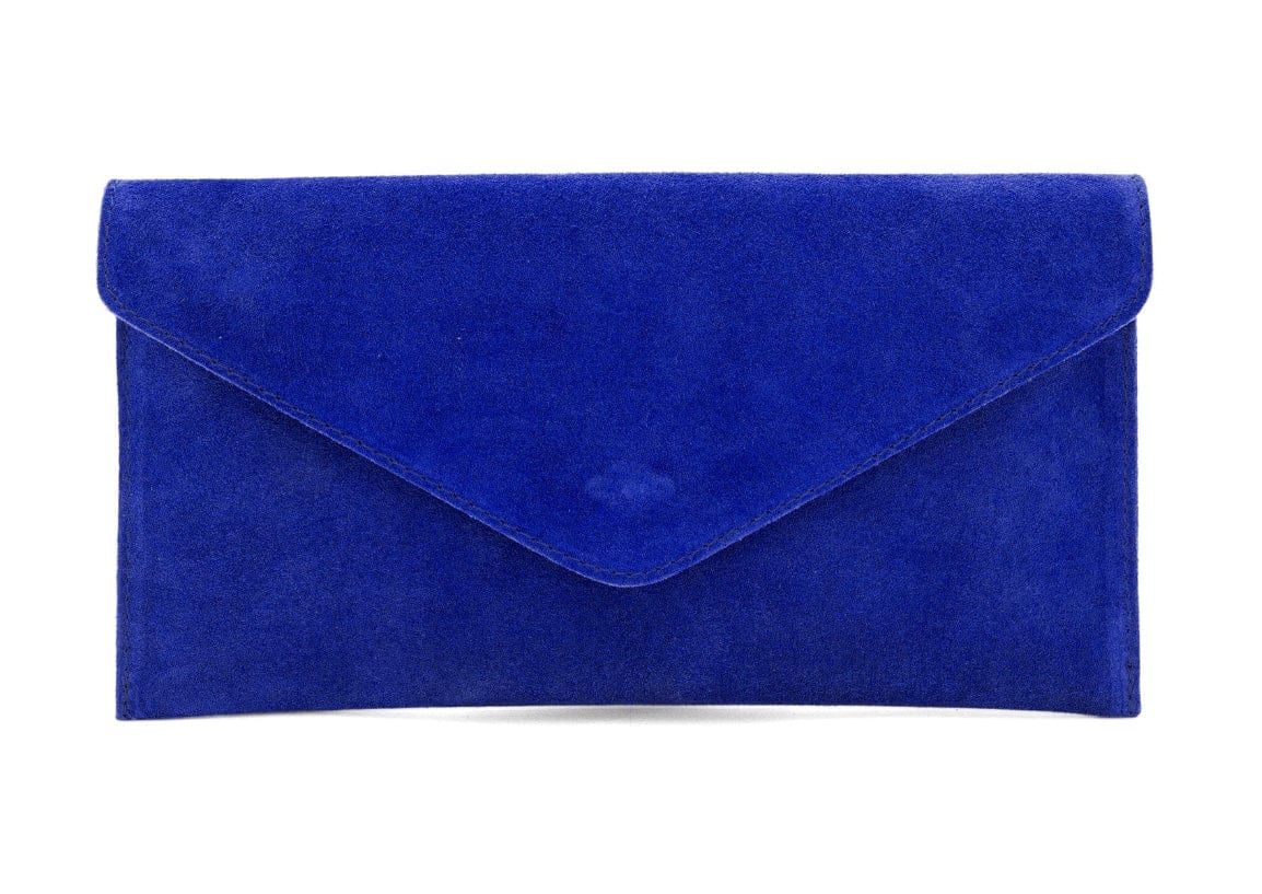 lusciousscarves Cobalt Blue Genuine Suede Leather Envelope Clutch Bag , 10 Colours Available