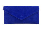 Load image into Gallery viewer, lusciousscarves Cobalt Blue Genuine Suede Leather Envelope Clutch Bag , 10 Colours Available
