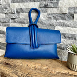 Load image into Gallery viewer, lusciousscarves Cobalt Blue Italian Leather Clutch Bag with Loop Handle
