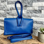 Load image into Gallery viewer, lusciousscarves Cobalt Blue Italian Leather Clutch Bag with Loop Handle
