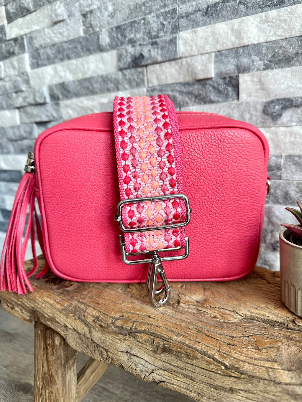 lusciousscarves Coral Italian leather camera bag and strap combo