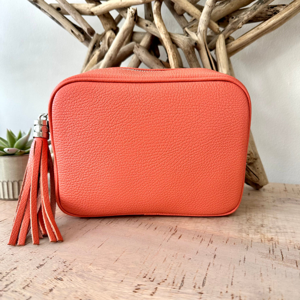 lusciousscarves Coral Italian Leather Exclusive Camera Bag.