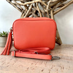 Load image into Gallery viewer, lusciousscarves Coral Italian Leather Exclusive Camera Bag.
