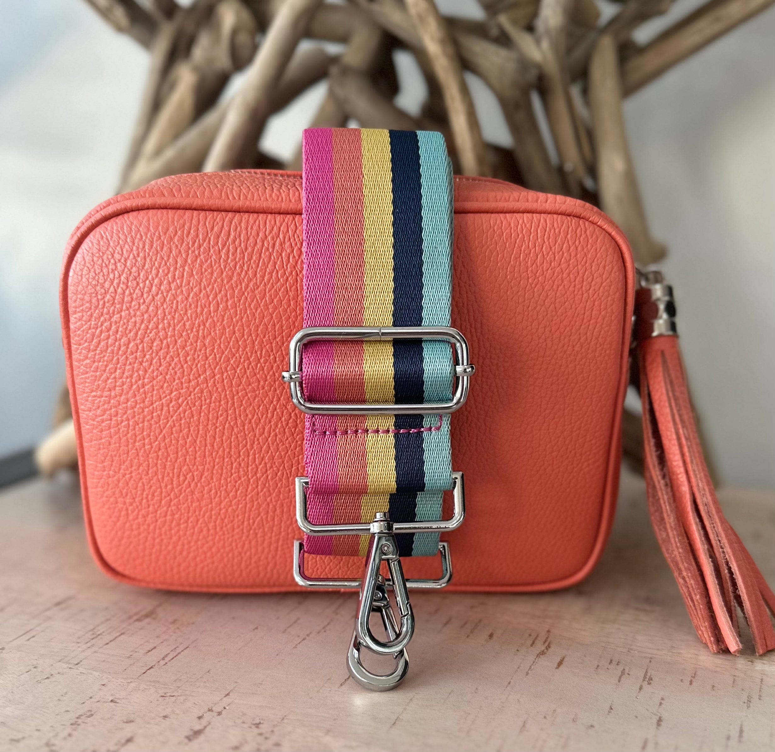 lusciousscarves Coral Leather Camera Bag and Strap Combo