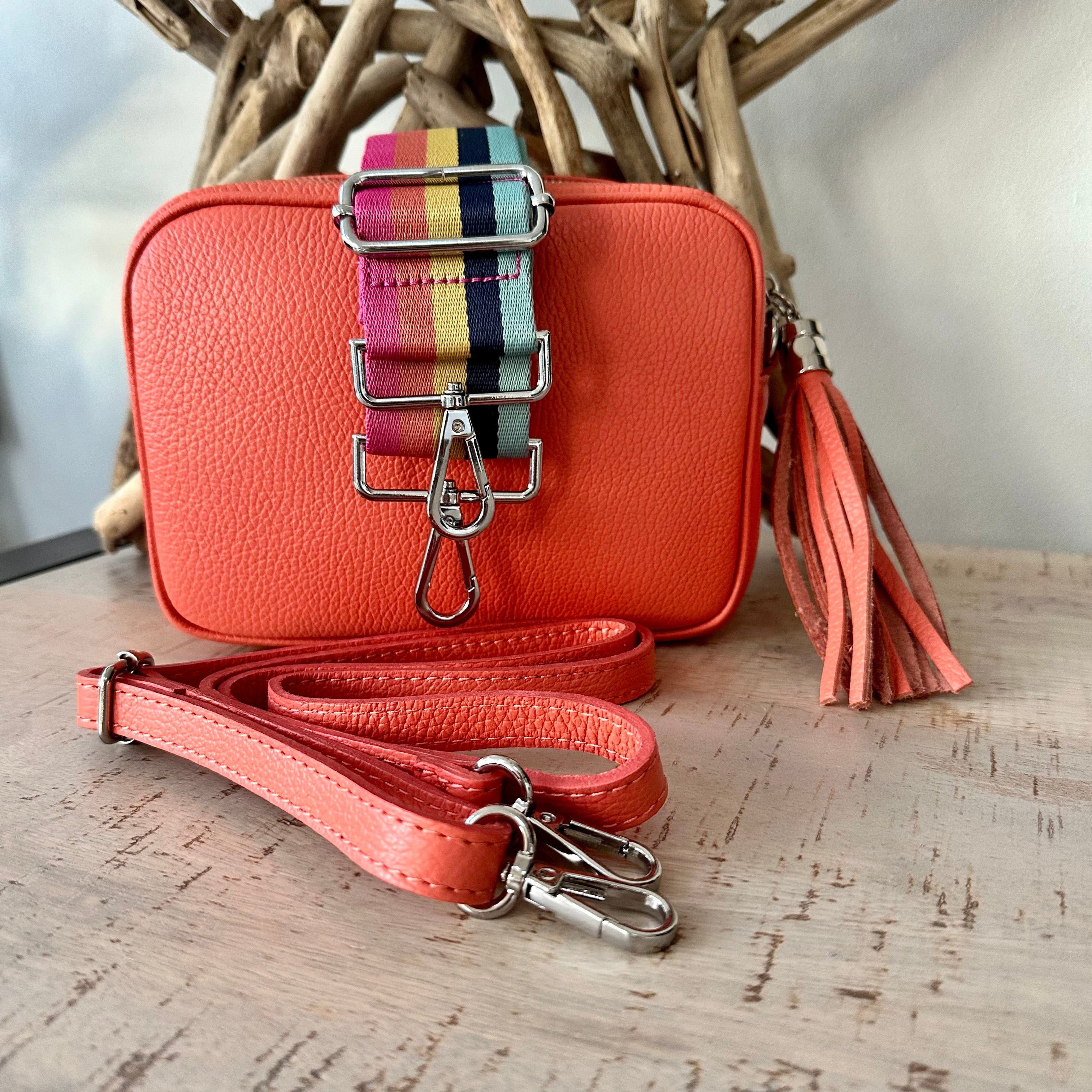 lusciousscarves Coral Leather Camera Bag and Strap Combo