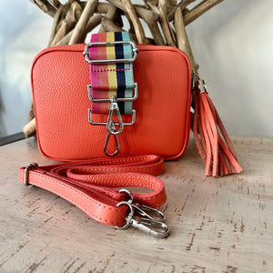 lusciousscarves Coral Leather Camera Bag and Strap Combo