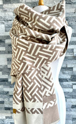 Load image into Gallery viewer, lusciousscarves Cream and Beige Maze Design Scarf / Wrap
