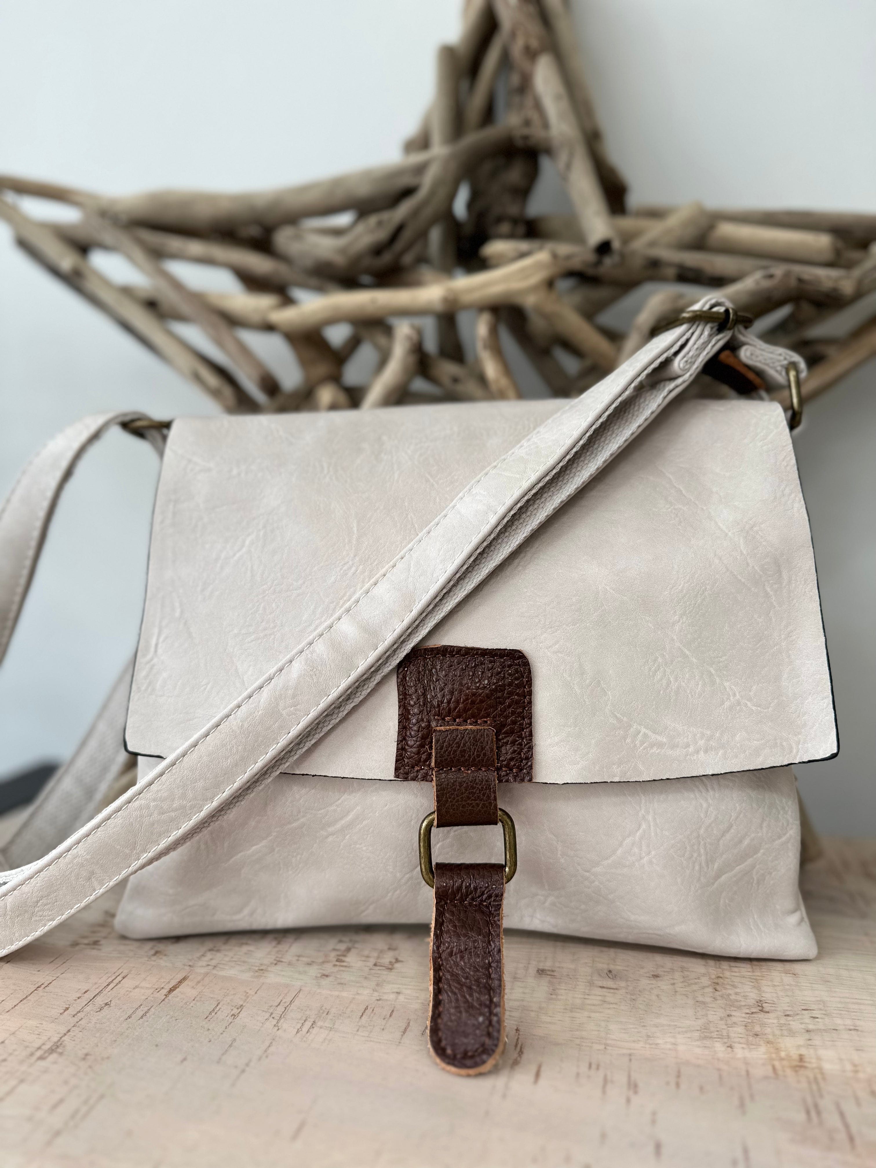 lusciousscarves Cream Faux Leather Small Square Crossbody Bag
