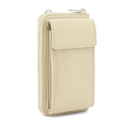 lusciousscarves Cream Genuine Italian Leather Crossbody Phone Bag and Purse,