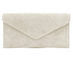 Load image into Gallery viewer, lusciousscarves Cream Genuine Suede Leather Envelope Clutch Bag , 10 Colours Available
