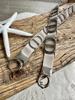 Load image into Gallery viewer, lusciousscarves Cream Slim Super Stretchy Double D Design Belt , Silver Hardware , 6 Colours available.
