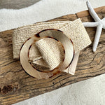 Load image into Gallery viewer, lusciousscarves Cream Stretchy Raffia/Straw Summer Belt with an Oval Buckle
