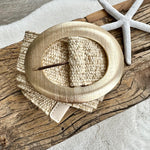 Load image into Gallery viewer, lusciousscarves Cream Stretchy Raffia/Straw Summer Belt with Brushed Gold Oval Metal Buckle
