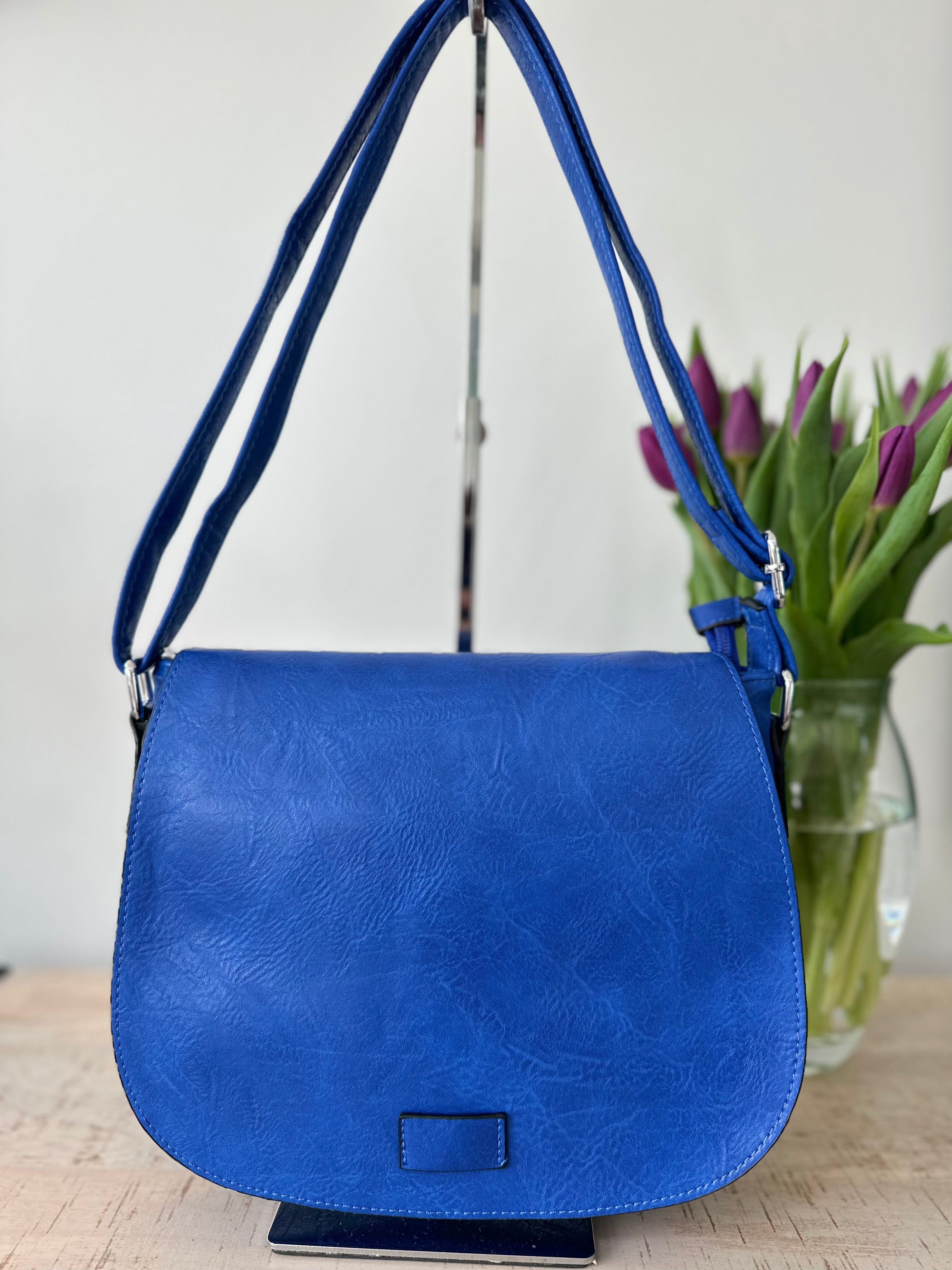 lusciousscarves crossbody Cobalt Blue Satchel Style Faux Vegan Leather Crossbody Bag. 10 Colours available