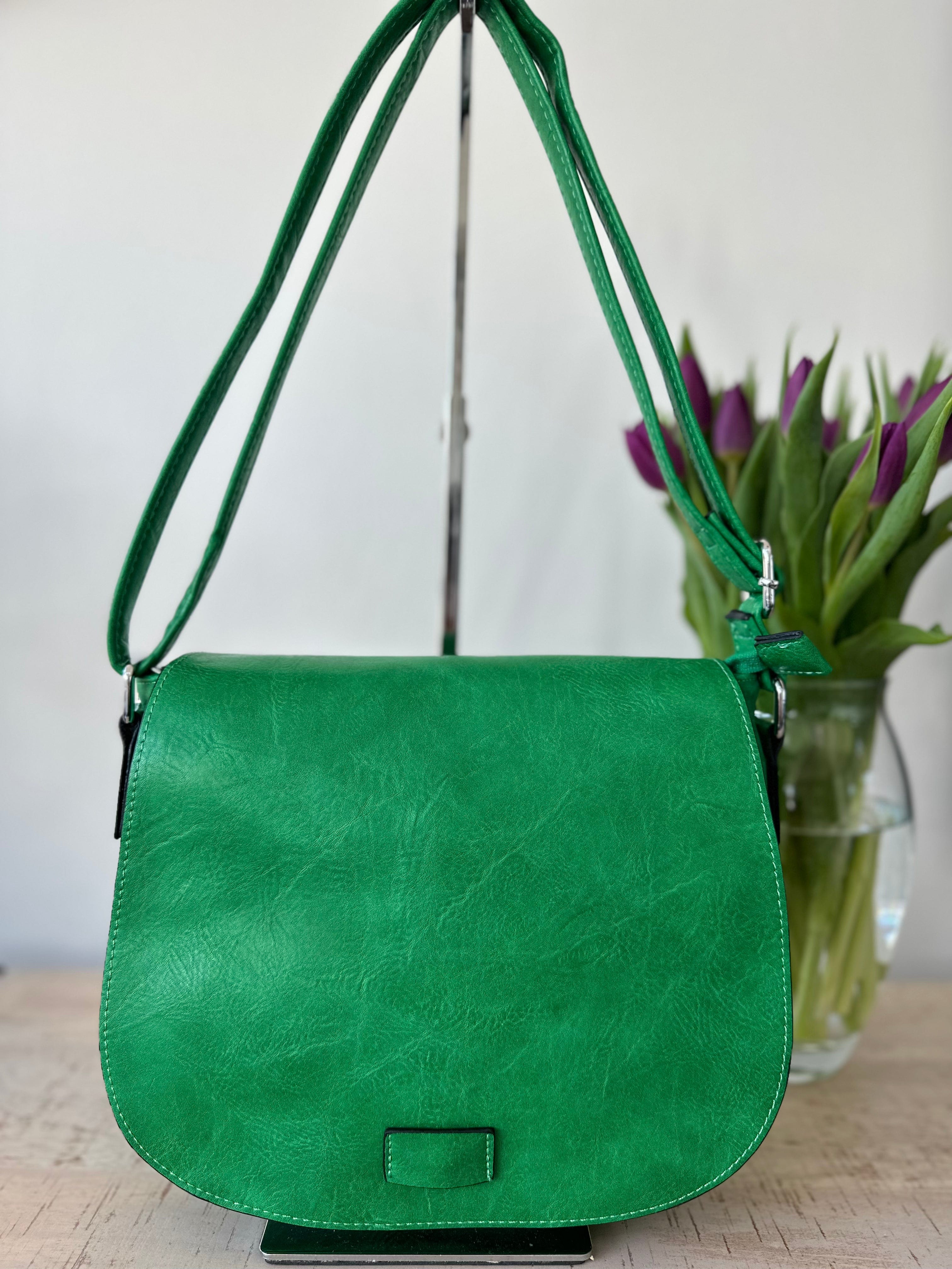 lusciousscarves crossbody Green Satchel Style Faux Vegan Leather Crossbody Bag. 10 Colours available