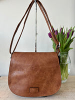 Load image into Gallery viewer, lusciousscarves crossbody Tan Satchel Style Faux Vegan Leather Crossbody Bag. 10 Colours available
