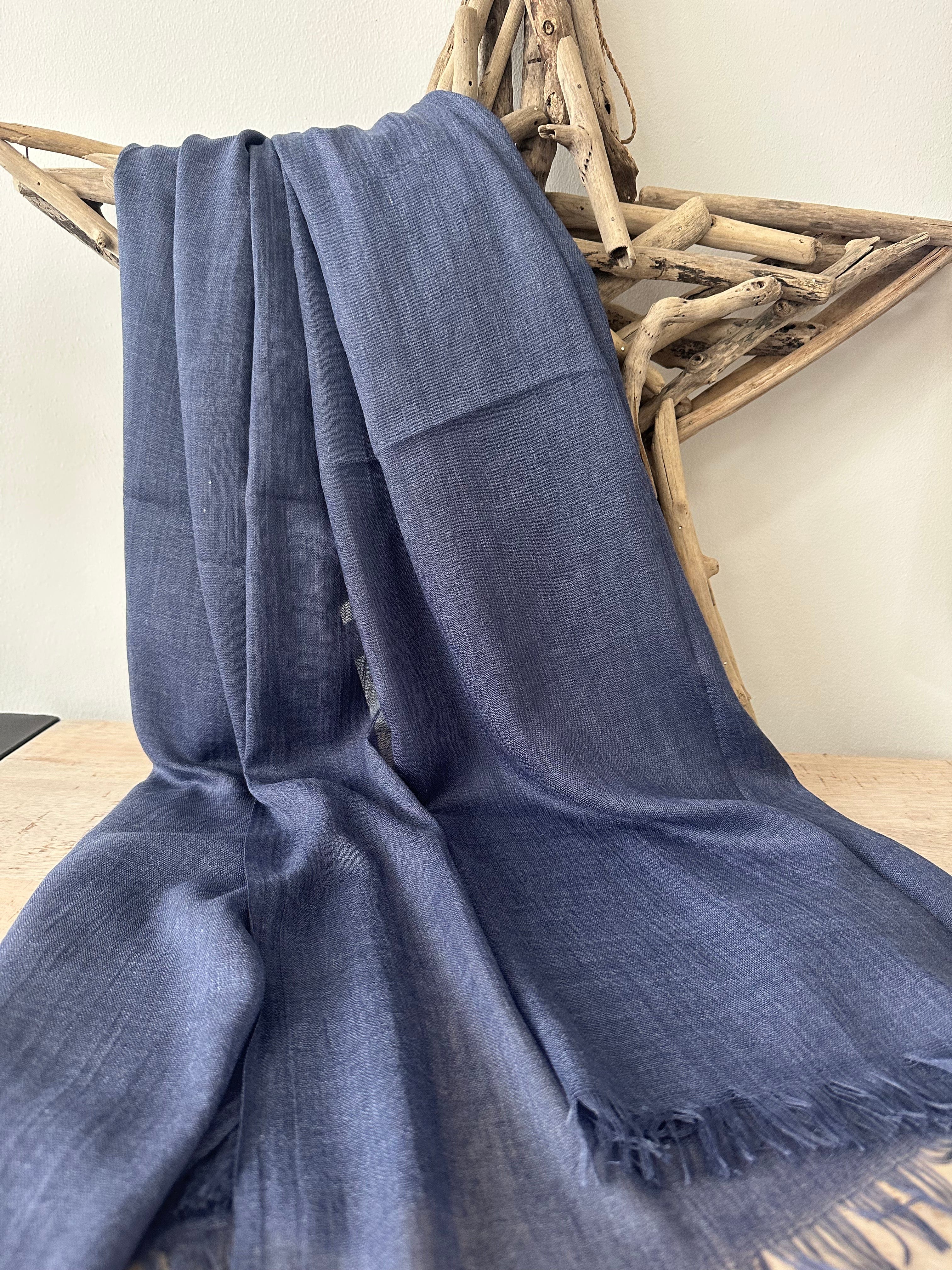 lusciousscarves Dark Denim Blue Plain Light Weight Cotton Blend Summer Scarf , Wrap, Shawl 26 Colours Available