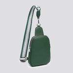 Load image into Gallery viewer, lusciousscarves Dark Green Faux Leather Double Zip Sling / Chest Bag
