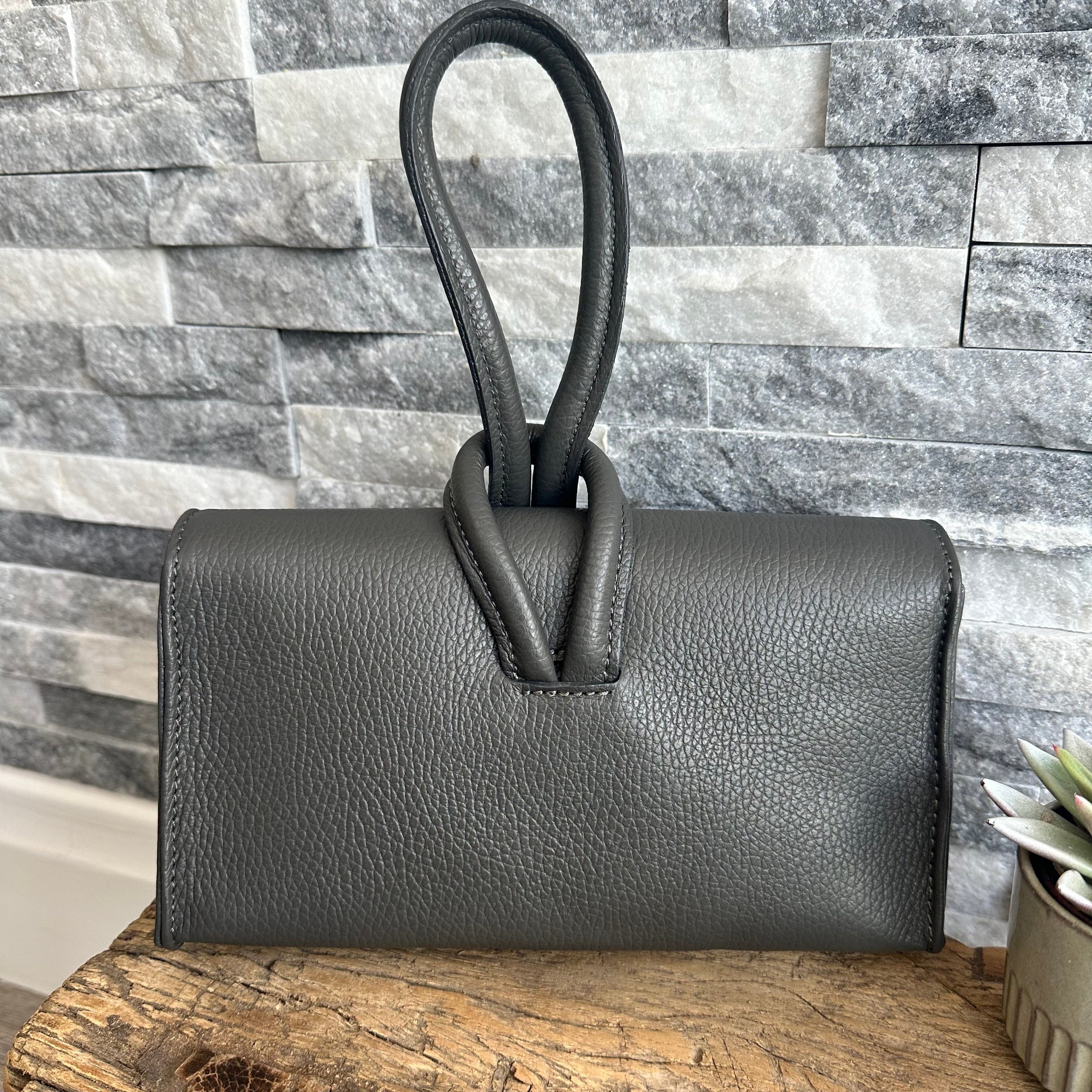 lusciousscarves Dark Grey Italian Leather Clutch Bag