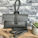 Load image into Gallery viewer, lusciousscarves Dark Grey Italian Leather Clutch Bag
