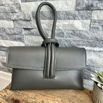 Load image into Gallery viewer, lusciousscarves Dark Grey Italian Leather Clutch Bag
