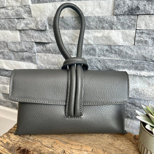 lusciousscarves Dark Grey Italian Leather Clutch Bag